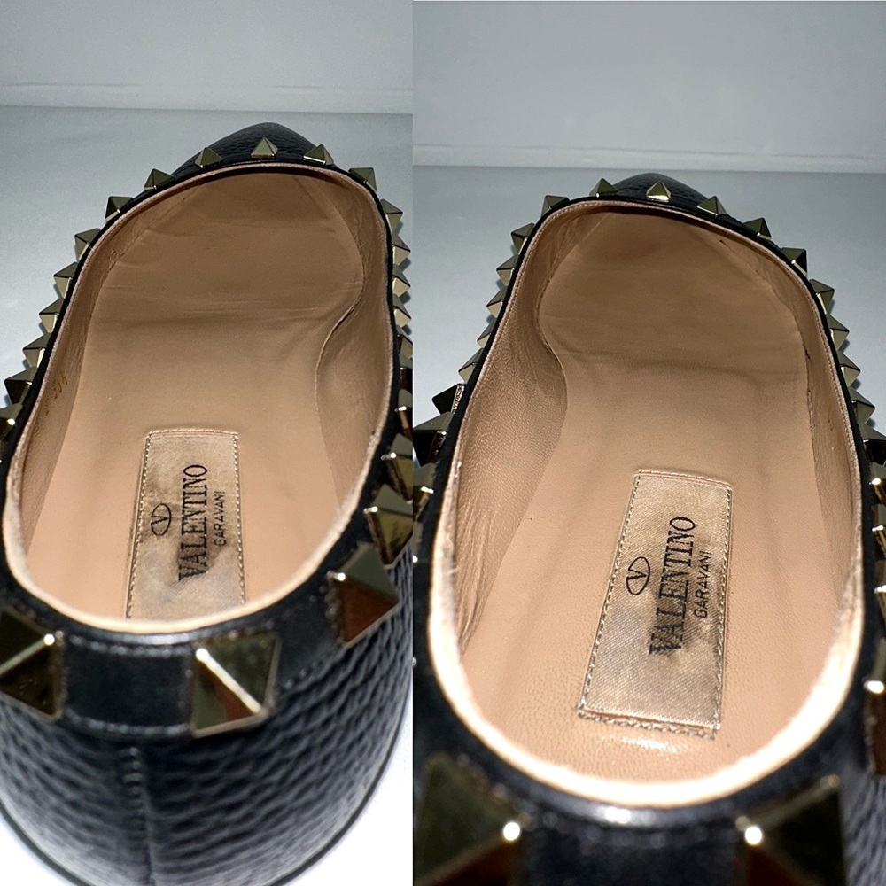 ✨Auth VALENTINO GARAVANI Rockstud Pebbled Leather Pointed Ballerina Flats 36.5 - Picture 9 of 16
